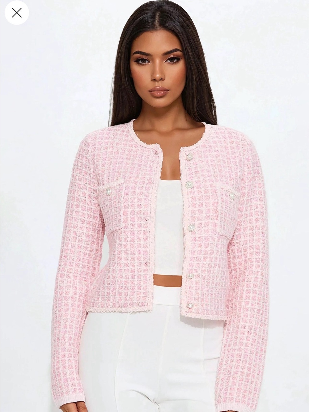FashionNova baby pink tweed jacket
